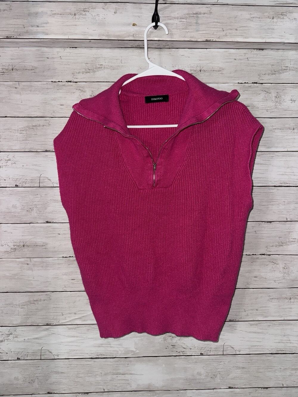 Dokotoo Women's Casual Pink Medium Sleeveless Pullover Ribbed Knitted Sweater